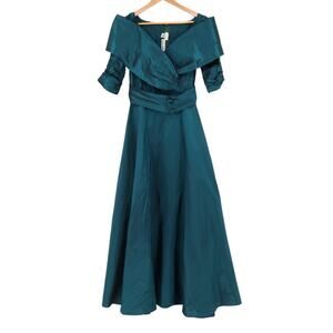 Vintage Teal Taffeta Gown Mother of Bride Old Hollywood Elegant Formal Size 9/10